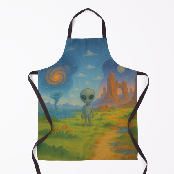 Item preview, Cute Alien in Surreal Cosmic Landscape – Retro Sci-Fi Art" designed and sold by EsoKafi Design.