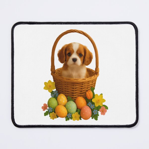 Item preview, Cute Easter Puppy in Basket with Colorful Eggs and Flowers designed and sold by inkoutninja.