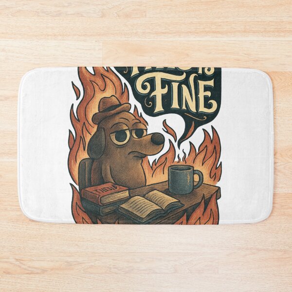 Item preview, This Is Fine - Skeptical Dog Surrounded By Flames With Books And Coffee designed and sold by Addieerge.