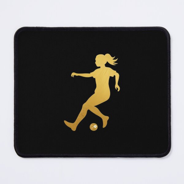 Item preview, A female soccer player skilfully dribbles the football across the playground_Gold paint designed and sold by Aariq.