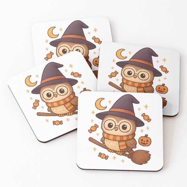 Item preview, Cute Halloween Owl Witch on Broomstick designed and sold by Minimochi Art.