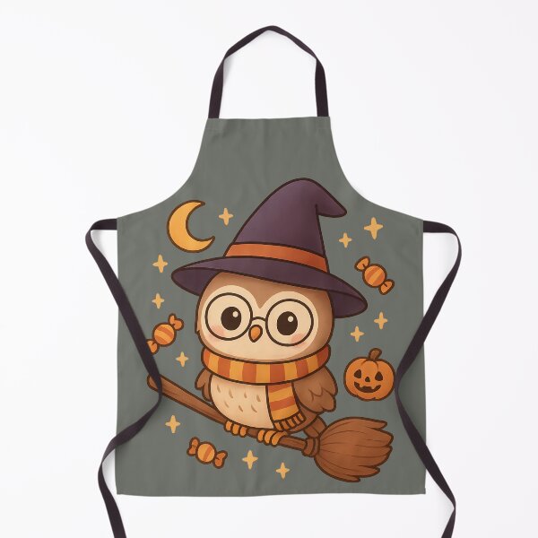 Item preview, Cute Halloween Owl Witch on Broomstick designed and sold by Minimochi Art.