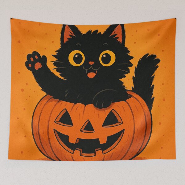 Item preview, Black Cat in Pumpkin Halloween Illustration designed and sold by Lolili69.