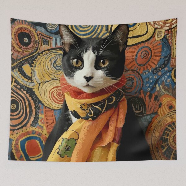 Item preview, Gustav Klimt Cat Wearing a Colorful Scarf designed and sold by Vicky Brago-Mitchell®.