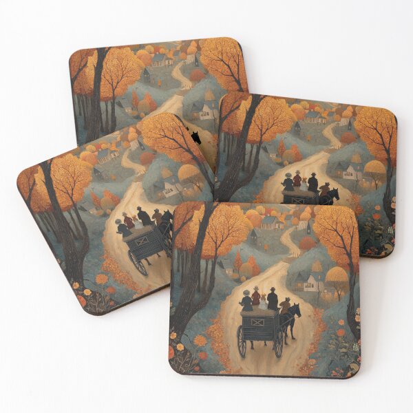 Item preview, Autumn Journey to the Village – Cozy Countryside Carriage Scene designed and sold by Emily Waters.