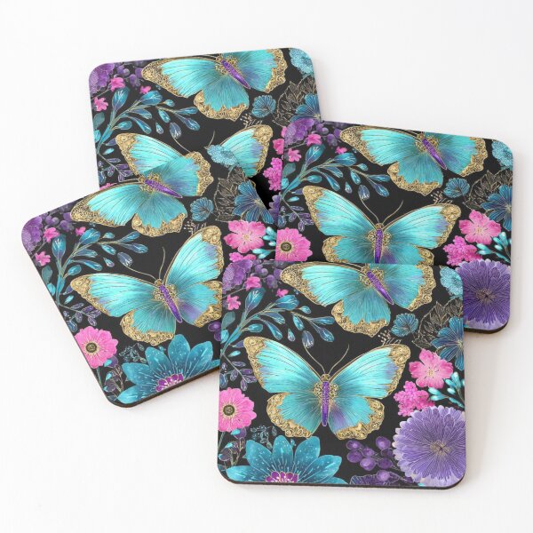 Item preview, Golden Butterflies & Bloom – Elegant Floral Fantasy on Black designed and sold by Emily Waters.
