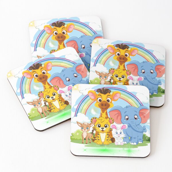 Item preview, “Rainbow Friends: Cute Cartoon Animals – Giraffe, Tiger, Elephant, Bunny & Deer” designed and sold by Happyfreedom.