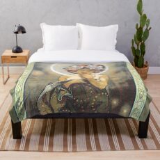 HD. The Moon and the Stars, (number 1 from serie of 4) by Alphonse Mucha (1902) HIGH DEFINITION Throw Blanket