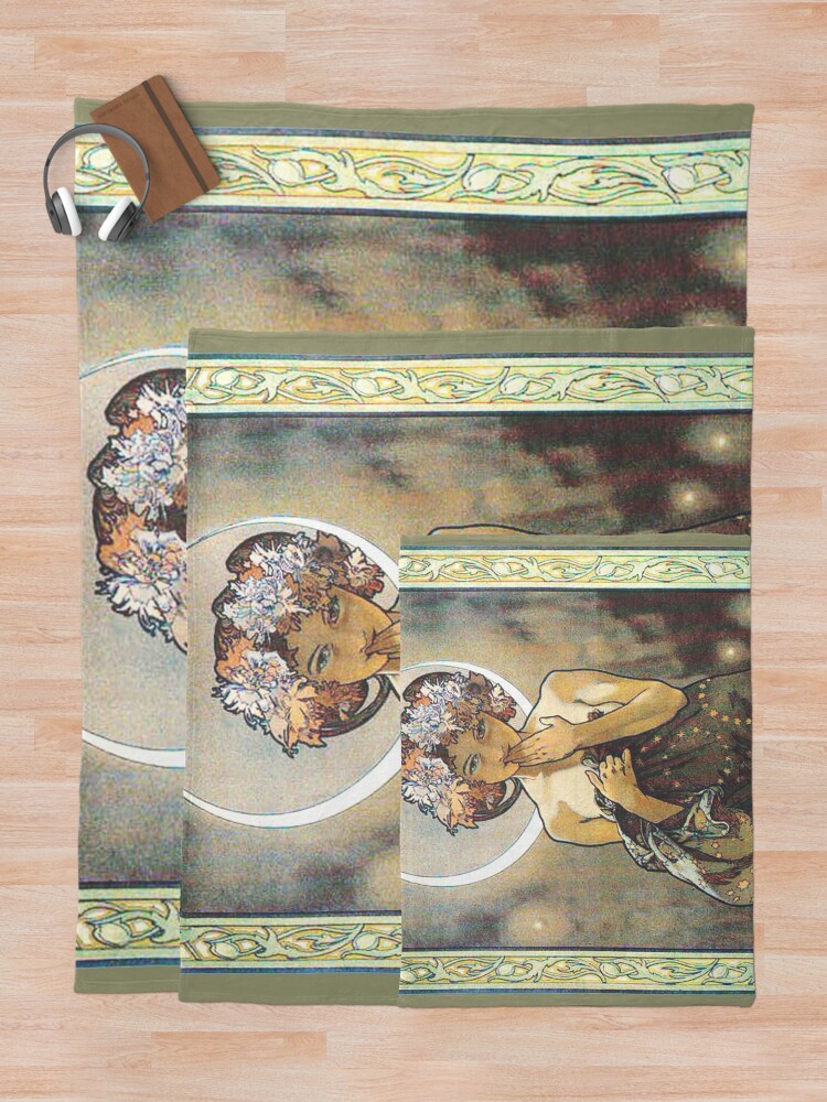 Alternate view of HD. The Moon and the Stars, (number 1 from serie of 4) by Alphonse Mucha (1902) HIGH DEFINITION Throw Blanket