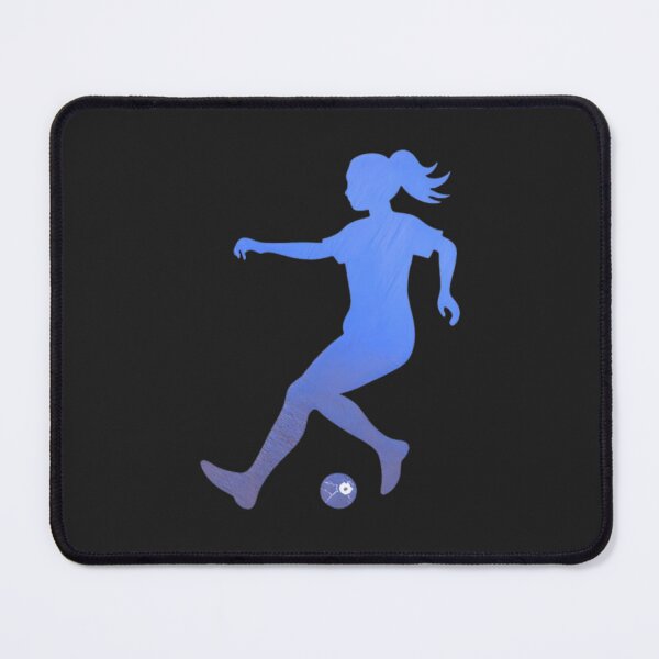 Item preview, A female soccer player skilfully dribbles the football across the playground_Blue paint designed and sold by Aariq.