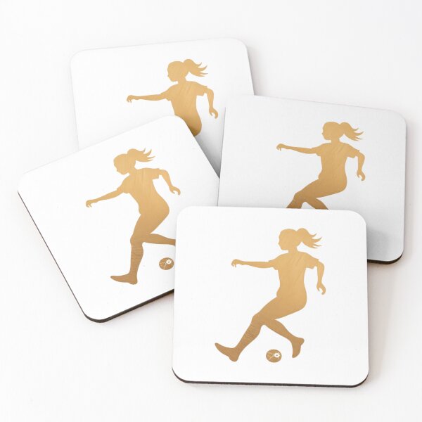 Item preview, A female soccer player skilfully dribbles the football across the playground_Bronze paint designed and sold by Aariq.