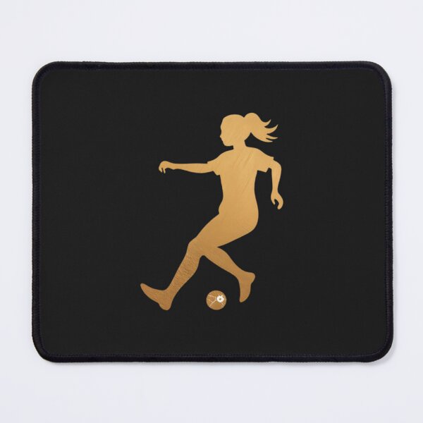 Item preview, A female soccer player skilfully dribbles the football across the playground_Bronze paint designed and sold by Aariq.