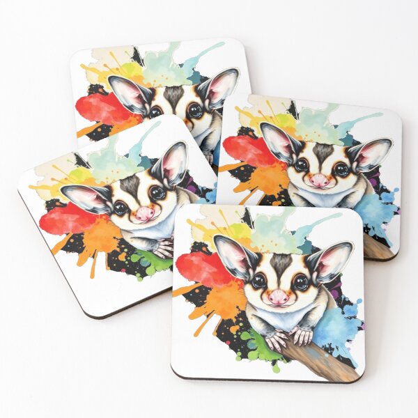 Item preview, Vibrant Rainbow Sugar Glider on Branch Cute Watercolor Illustration Art Print designed and sold by EllDAV777.