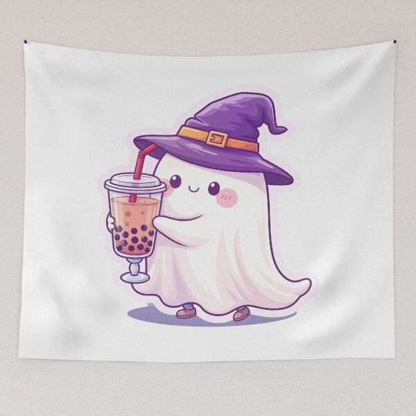 Item preview, Kawaii Ghost Witch Drinking Bubble Tea designed and sold by The Glitch & Hue Arts.