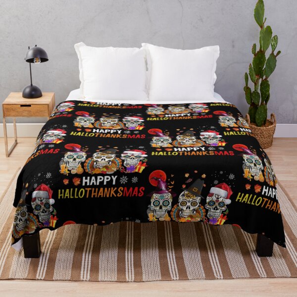 Item preview, Happy Hallothanksmas Sugar Skull Halloween Thanksgiving Xmas designed and sold by Tiellelarty3364.