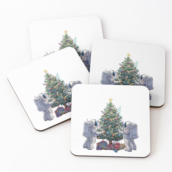 Item preview, Astronauts Decorating Christmas Tree on the Moon – Cosmic Holiday Design designed and sold by AlexLineArt.
