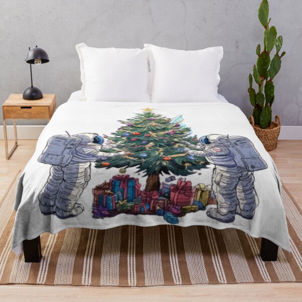 Item preview, Astronauts Decorating Christmas Tree on the Moon – Cosmic Holiday Design designed and sold by AlexLineArt.