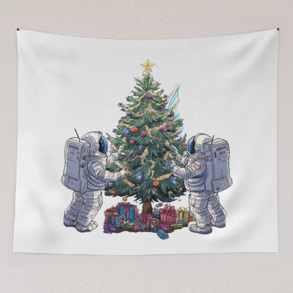Item preview, Astronauts Decorating Christmas Tree on the Moon – Cosmic Holiday Design designed and sold by AlexLineArt.