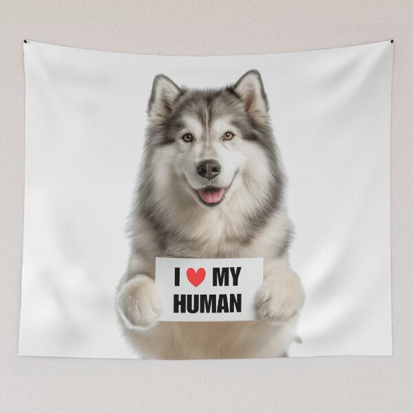 Item preview, Cute Alaskan Malamute dog with Signboard I love my Human  designed and sold by LazyOwlStore.