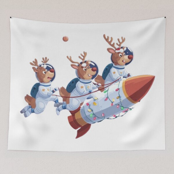 Item preview, Christmas Reindeer in Space – Rocket Sleigh Holiday Design designed and sold by AlexLineArt.