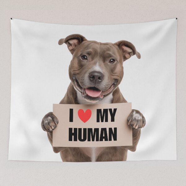 Item preview, Cute Staffordshire Bull Terrier dog with Signboard I love my Human  designed and sold by LazyOwlStore.