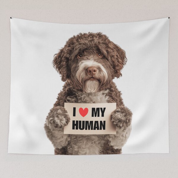 Item preview, Cute Lagotto Romagnolo dog with Signboard I love my Human  designed and sold by LazyOwlStore.