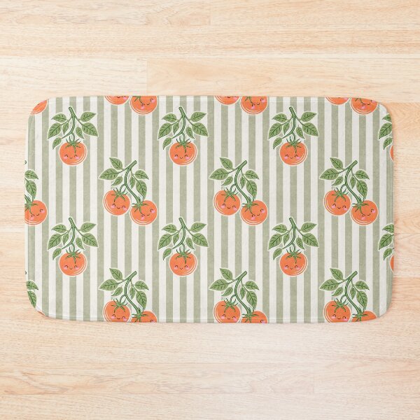 Item preview, Cute Cottagecore Kawaii Tomatoes On Vertical Stripes In Red And Sage Green designed and sold by EliveraDesigns.