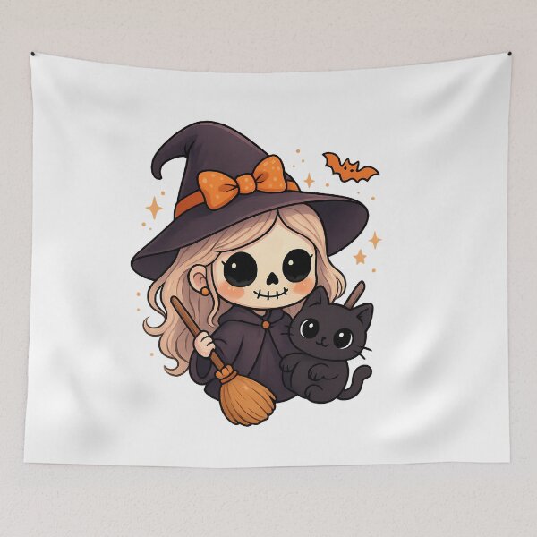 Item preview, Kawaii Witch and Black Cat Halloween designed and sold by Minimochi Art.