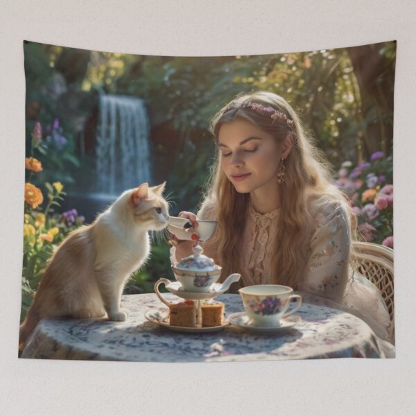 Item preview, Victorian Woman’s Afternoon Tea in the Garden with her Cat designed and sold by BlareBlare.