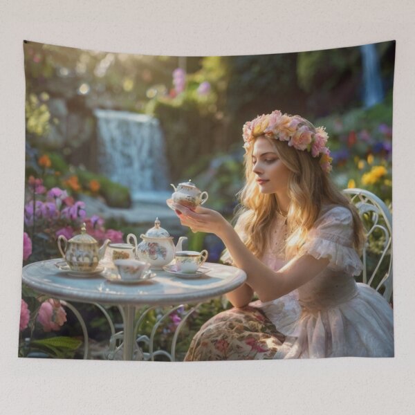 Item preview, Elegant Victorian Lady by the Waterfall with Tea designed and sold by BlareBlare.
