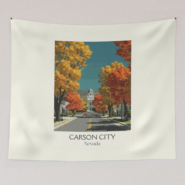 Item preview, Carson City Nevada Travel Poster | Vintage State Capitol & Fall Foliage Art designed and sold by TuncGK.