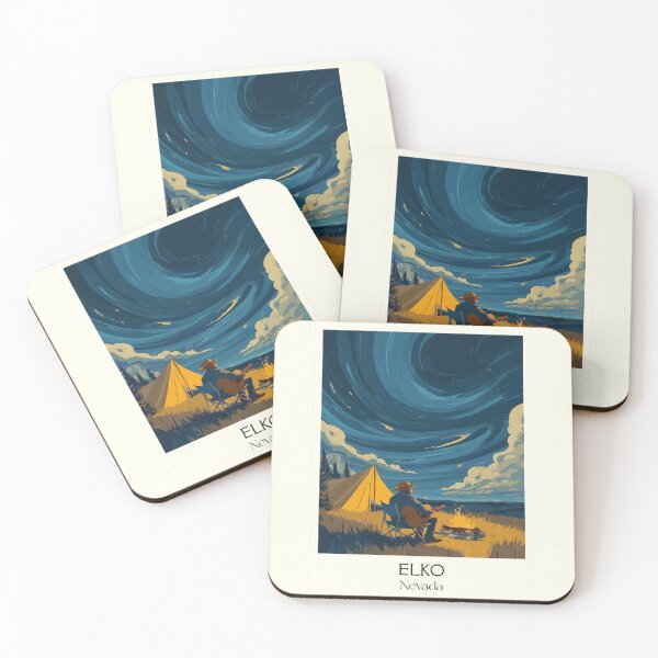Item preview, Elko Nevada Travel Poster | Vintage Cowboy Camp & Great Basin Night Sky Art designed and sold by TuncGK.