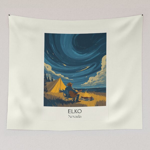Item preview, Elko Nevada Travel Poster | Vintage Cowboy Camp & Great Basin Night Sky Art designed and sold by TuncGK.