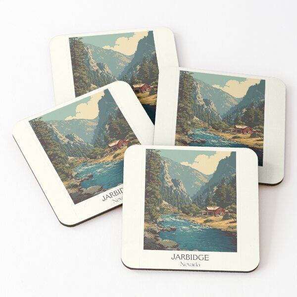 Item preview, Jarbidge Nevada Travel Poster | Vintage Remote Wilderness & River Cabin Art designed and sold by TuncGK.