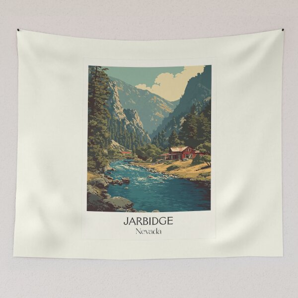Item preview, Jarbidge Nevada Travel Poster | Vintage Remote Wilderness & River Cabin Art designed and sold by TuncGK.