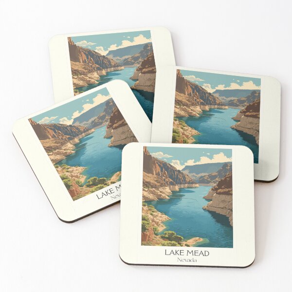 Item preview, Lake Mead Nevada Travel Poster | Vintage Desert Lake & Hoover Dam Area Art designed and sold by TuncGK.