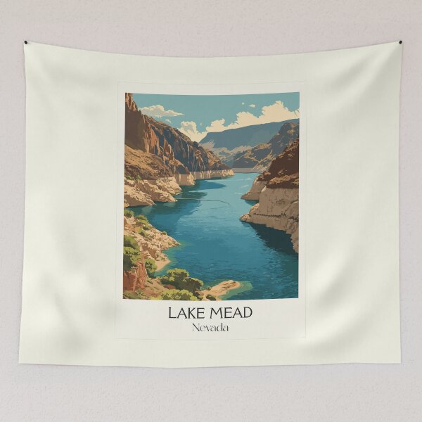 Item preview, Lake Mead Nevada Travel Poster | Vintage Desert Lake & Hoover Dam Area Art designed and sold by TuncGK.