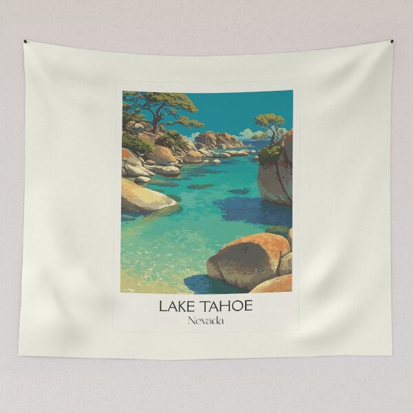 Item preview, Lake Tahoe Nevada Travel Poster | Vintage Sierra Nevada & Crystal Clear Water Art designed and sold by TuncGK.