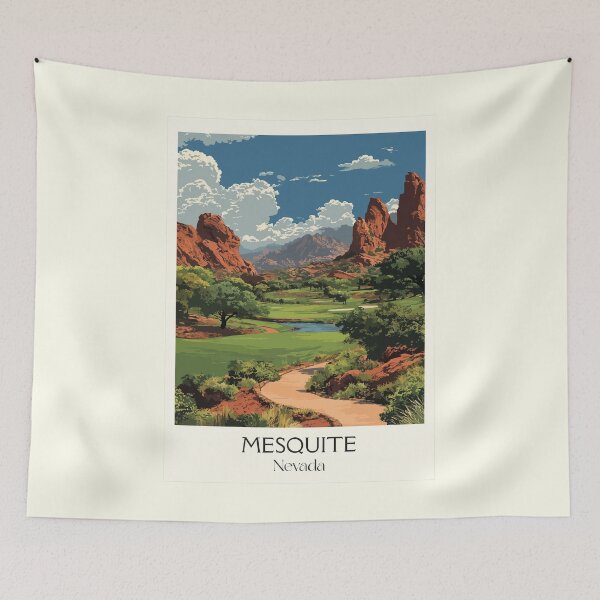 Item preview, Mesquite Nevada Travel Poster | Vintage Desert Golf & Red Rock Mesa Art designed and sold by TuncGK.
