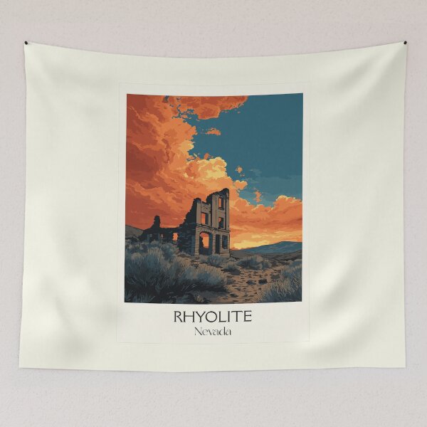 Item preview, Rhyolite Nevada Travel Poster | Vintage Ghost Town & Gold Rush Ruins Wall Art designed and sold by TuncGK.