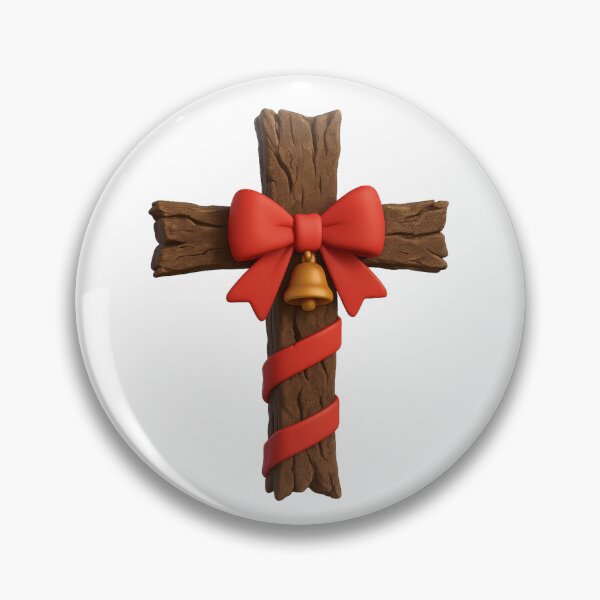 Item preview, Rustic rough wooden Christmas cross with red ribbon, festive bow, and golden bell holiday decoration designed and sold by Mimoshi ⭐⭐⭐⭐⭐.