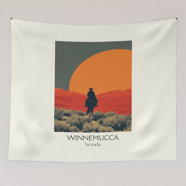 Item preview, Winnemucca Nevada Travel Poster | Vintage Cowboy & Great Basin Sunset Art designed and sold by TuncGK.