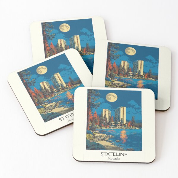 Item preview, Stateline Nevada Travel Poster | Vintage Lake Tahoe Casino & Full Moon Art designed and sold by TuncGK.