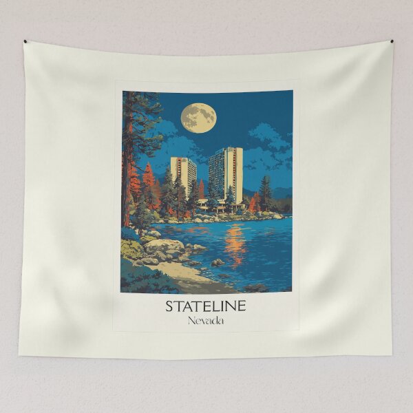 Item preview, Stateline Nevada Travel Poster | Vintage Lake Tahoe Casino & Full Moon Art designed and sold by TuncGK.