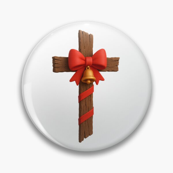 Item preview, Rustic wooden Christmas cross with red ribbon, large festive bow, and golden bell holiday design designed and sold by Mimoshi ⭐⭐⭐⭐⭐.