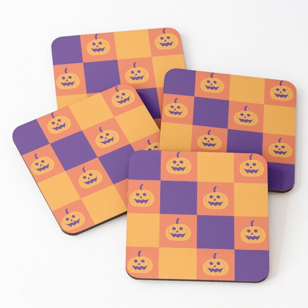 Item preview, Spooky Halloween Pumpkin Checkerboard Violet Purple Tangerine Bright Orange designed and sold by MoorePatterns.