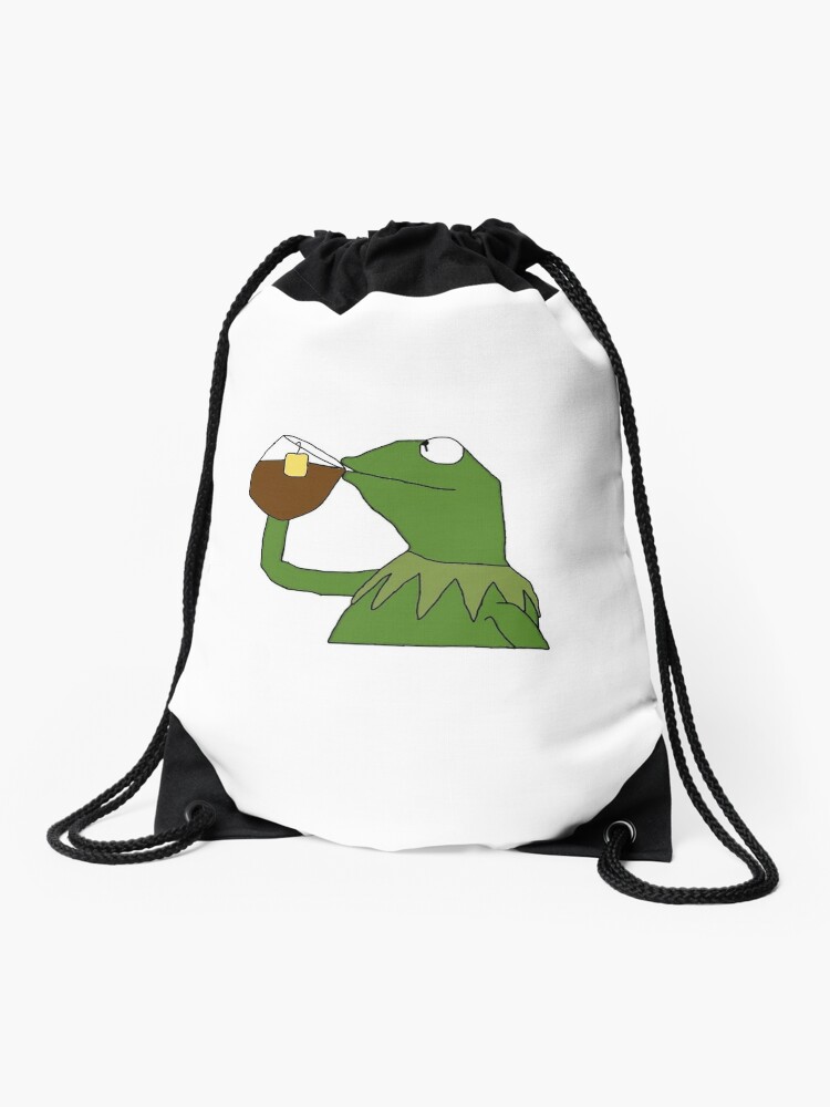 Kermit The Frog Sipping Tea Drawstring Bag