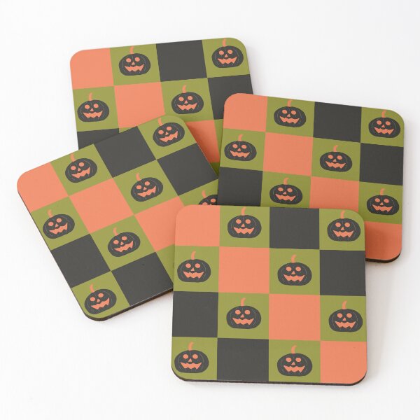 Item preview, Spooky Halloween Pumpkin Checkerboard Tangerine Orange Olive Green Black designed and sold by MoorePatterns.