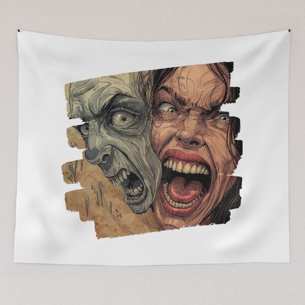 Item preview, Two Faces, One Demon — Split Mask Scream (Psych Horror Comic Art) designed and sold by Feel It All Club.