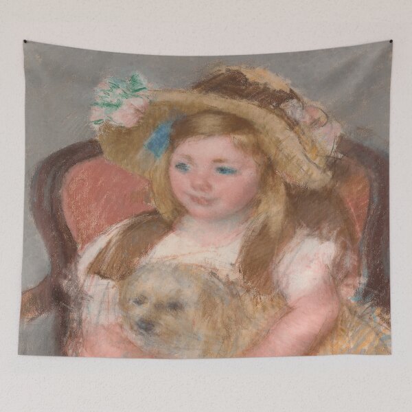 Item preview, Smiling Sara in a Big Hat Holding Her Dog designed and sold by SharonTheFirst.